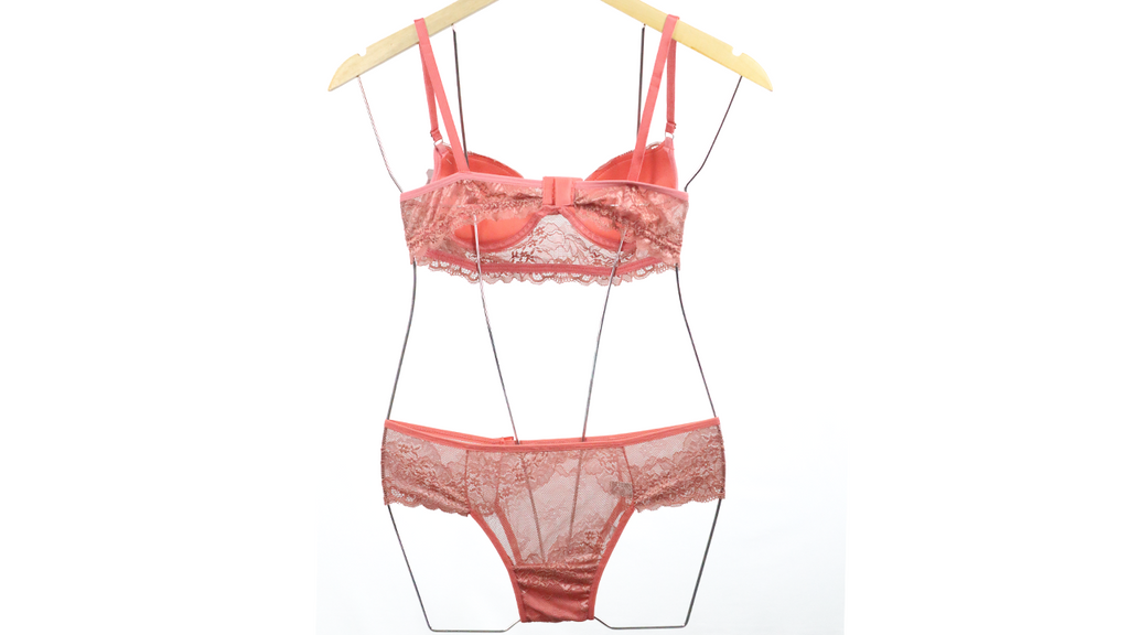 Conjunto Básico poliamida com renda Salmão