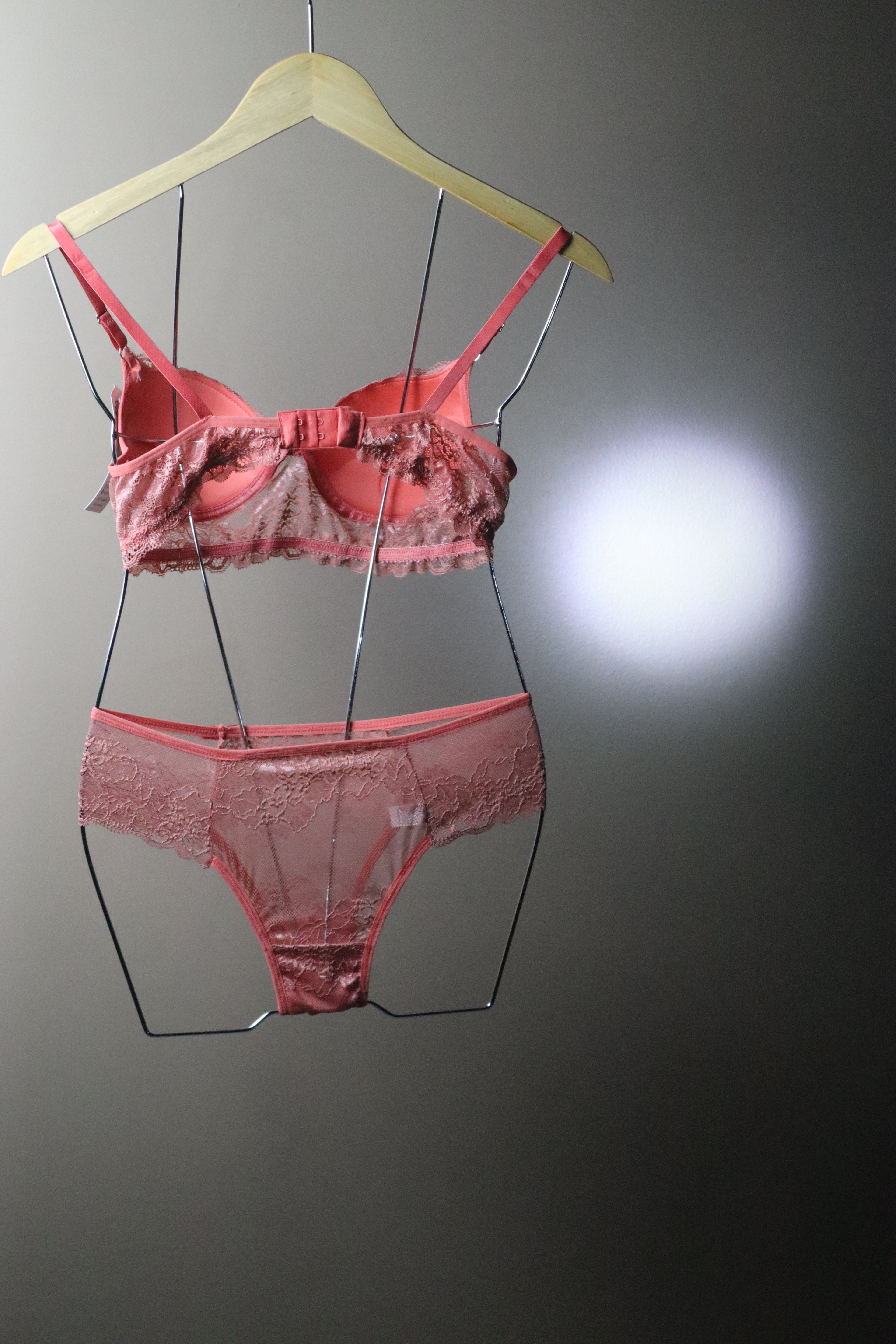 Conjunto Básico poliamida com renda Salmão