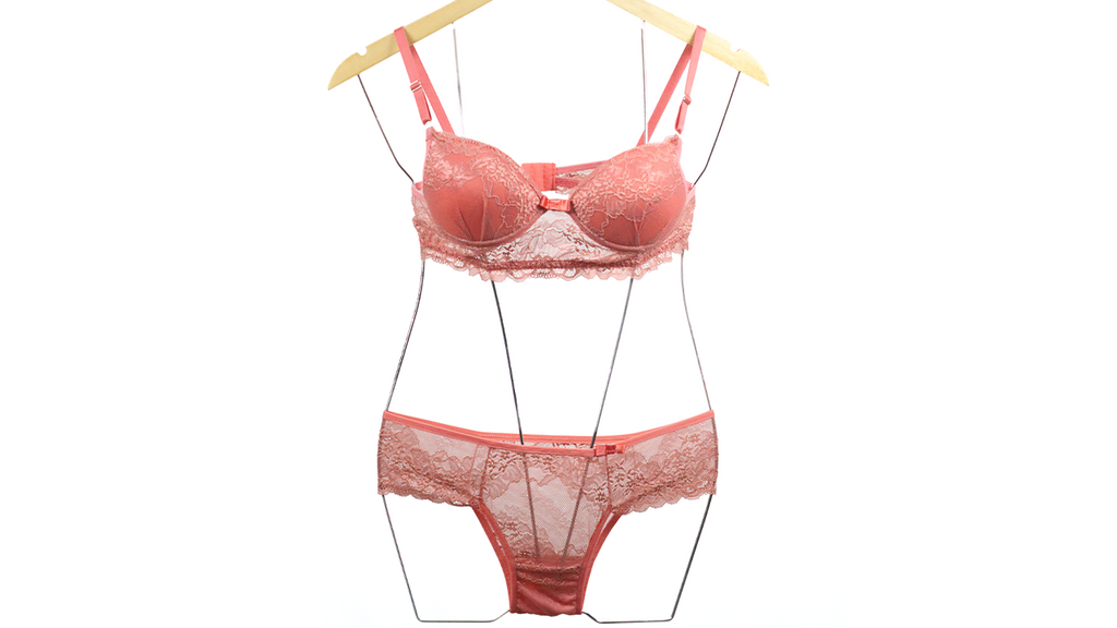 Conjunto Básico poliamida com renda Salmão